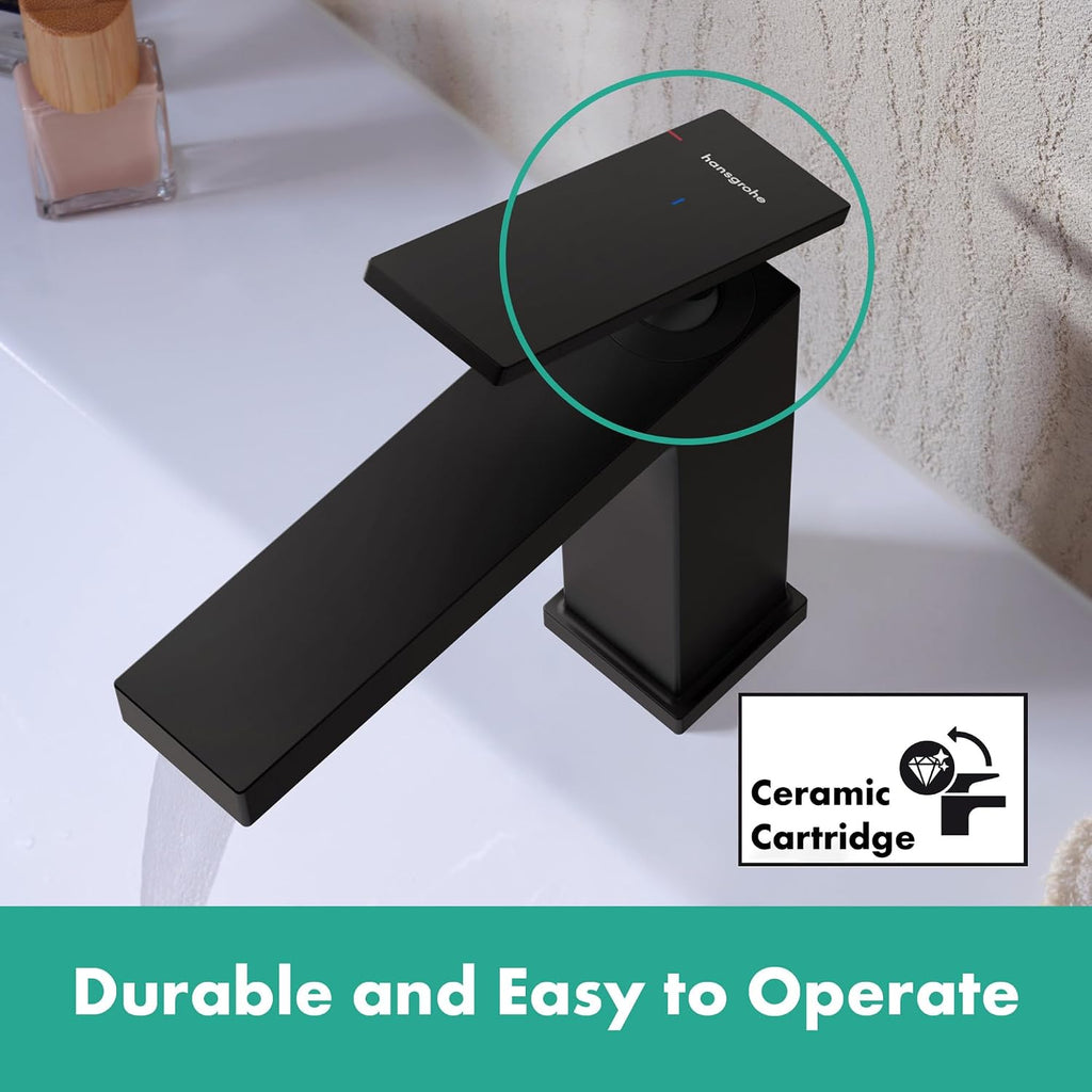 hansgrohe Tecturis E -Handle -Hole 5-inch Tall Bathroom Sink Faucet in Matte Black, 73002671