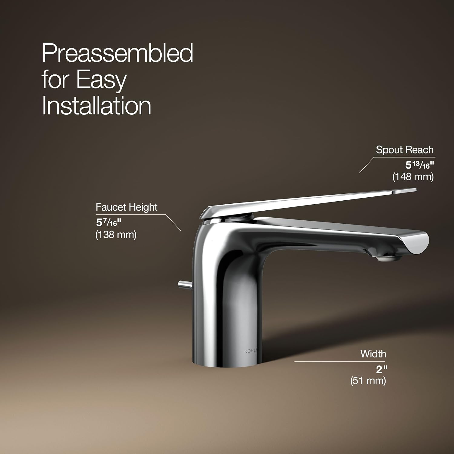 Kohler 97345-4-CP Avid® Single-Handle Bathroom Sink Faucet, 1.2 gpm, Polished Chrome