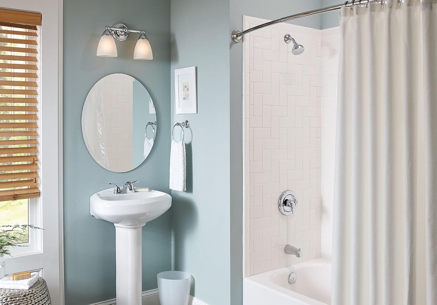 Moen YB2262CH Brantford 2-Light Dual-Mount Bath Bathroom Vanity Fixture with Frosted Glass, Chrome