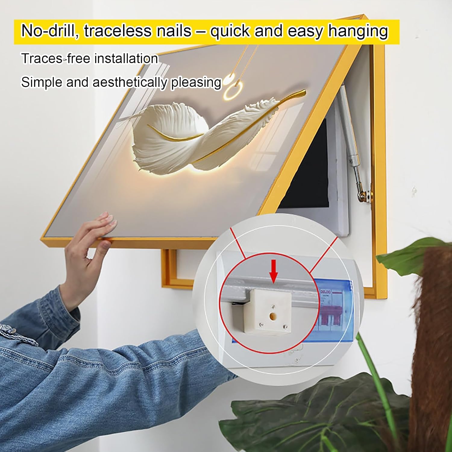 Breaker Box Cover Decorative, Electric Meter Fuse Box Cover, Modern Wall Art Painting, Crystal Ceramic Surface, Sliding or Flip-up Design, Widely Used(Beige 2,60 * 50cm/23.6 * 19.7in)