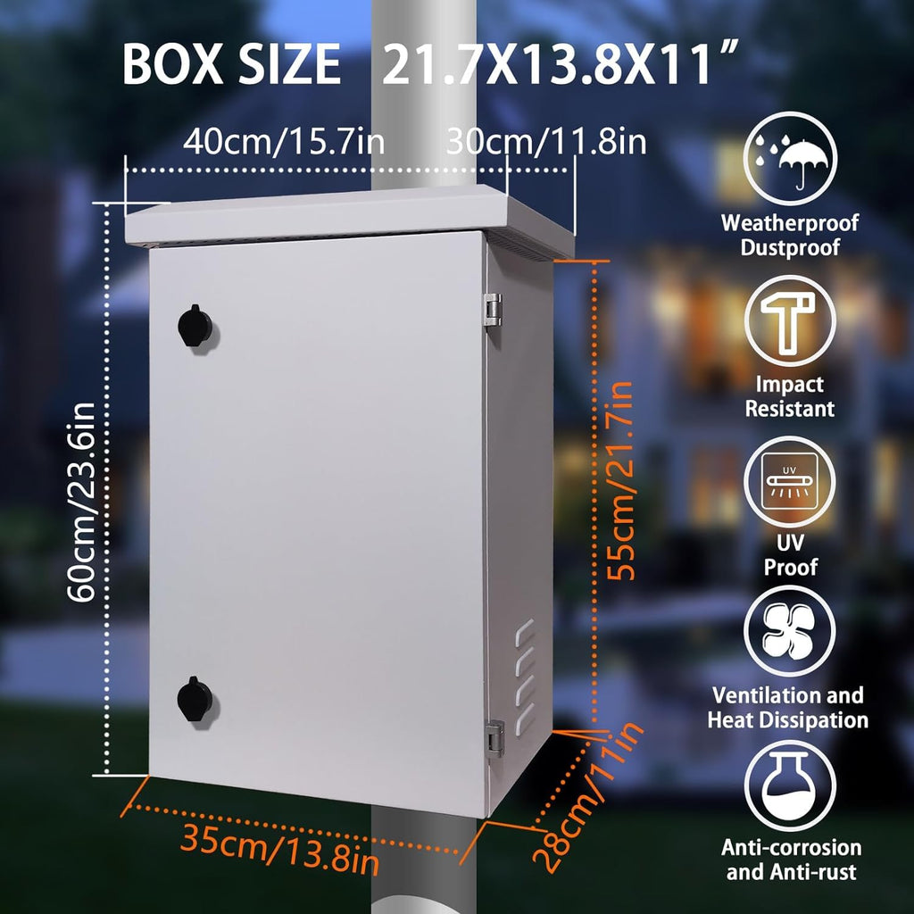 Outdoor Electrical Box NEMA Enclosure - 23.6x15.7x11.8 Weatherproof Network Exterior Box Ventilated hinged Outdoor Galvanized Electrical Ventilation Design(600 * 400 * 300mm)