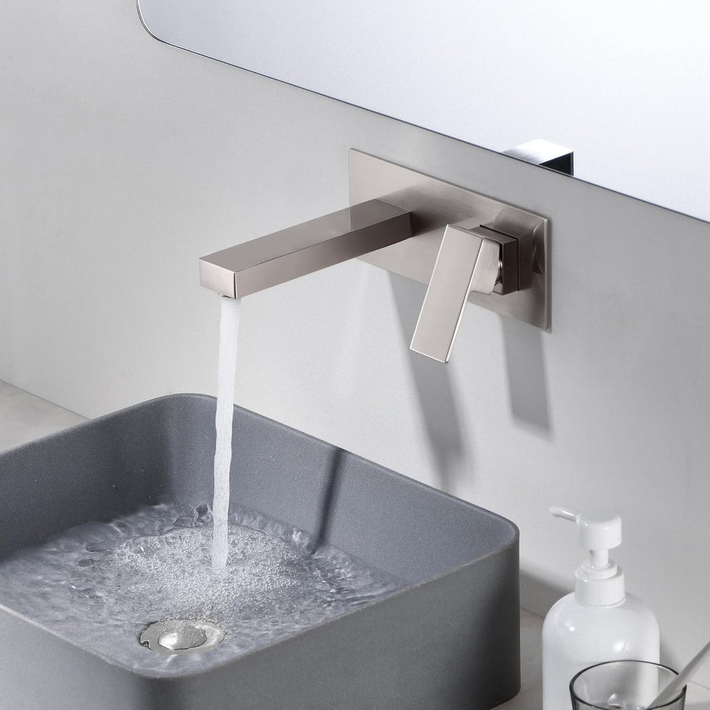 SUMERAIN Wall Mount Bathroom Sink Faucet Brushed Nickel Basin Faucet Single Handle with Rough-in Valve