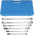 Zyyini 6pcs Flex Head Ratcheting Wrench Set, Steel Extra Long Double Box End Ratchet Wrench, Metric 8-19mm, for Mechanical, Automotive, Appliance Repair