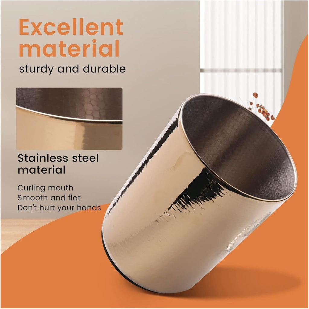 Stainless Steel Champagne Ice Bucket with Hammered Scale Design, Wine Cooler for KTV Bar Home Party, Gold Beer Bucket with Non-Slip Base