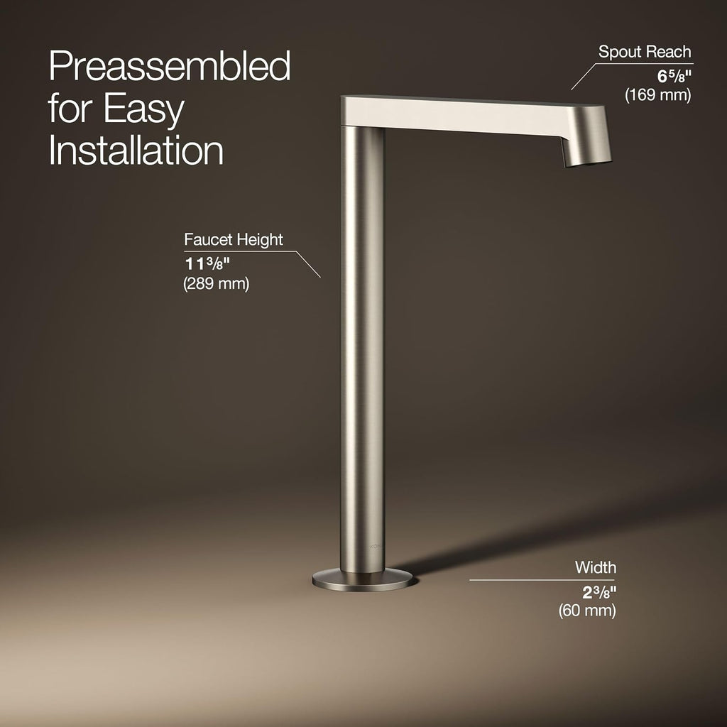KOHLER K-23887-BN Components® Bathroom Sink Faucet Spout, Row Design, 1.2 GPM, Premium Durable Metal, Corrosion Resistant, Vibrant Brushed Nickel
