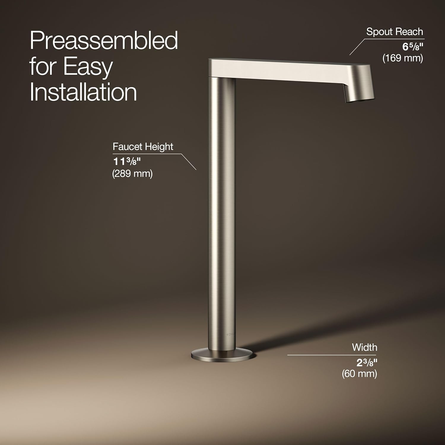 KOHLER K-23887-BN Components® Bathroom Sink Faucet Spout, Row Design, 1.2 GPM, Premium Durable Metal, Corrosion Resistant, Vibrant Brushed Nickel