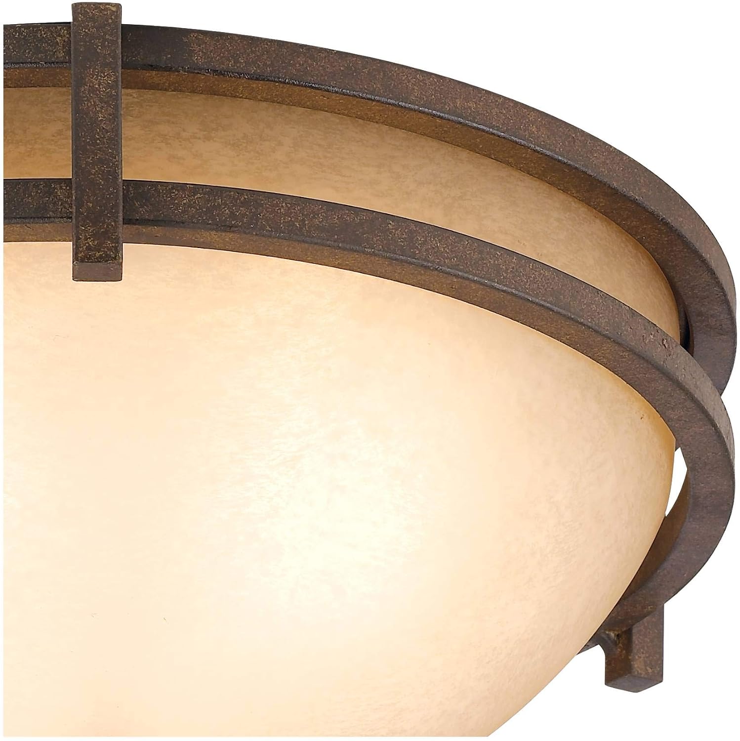 Franklin Iron Works Oak Valley Collection Mission Ceiling Light Flush Mount Fixture Rustic Bronze 15' Wide Cream Scavo Glass Bowl for Cottage Core Bedroom Kitchen Living Room Hallway Bathroom