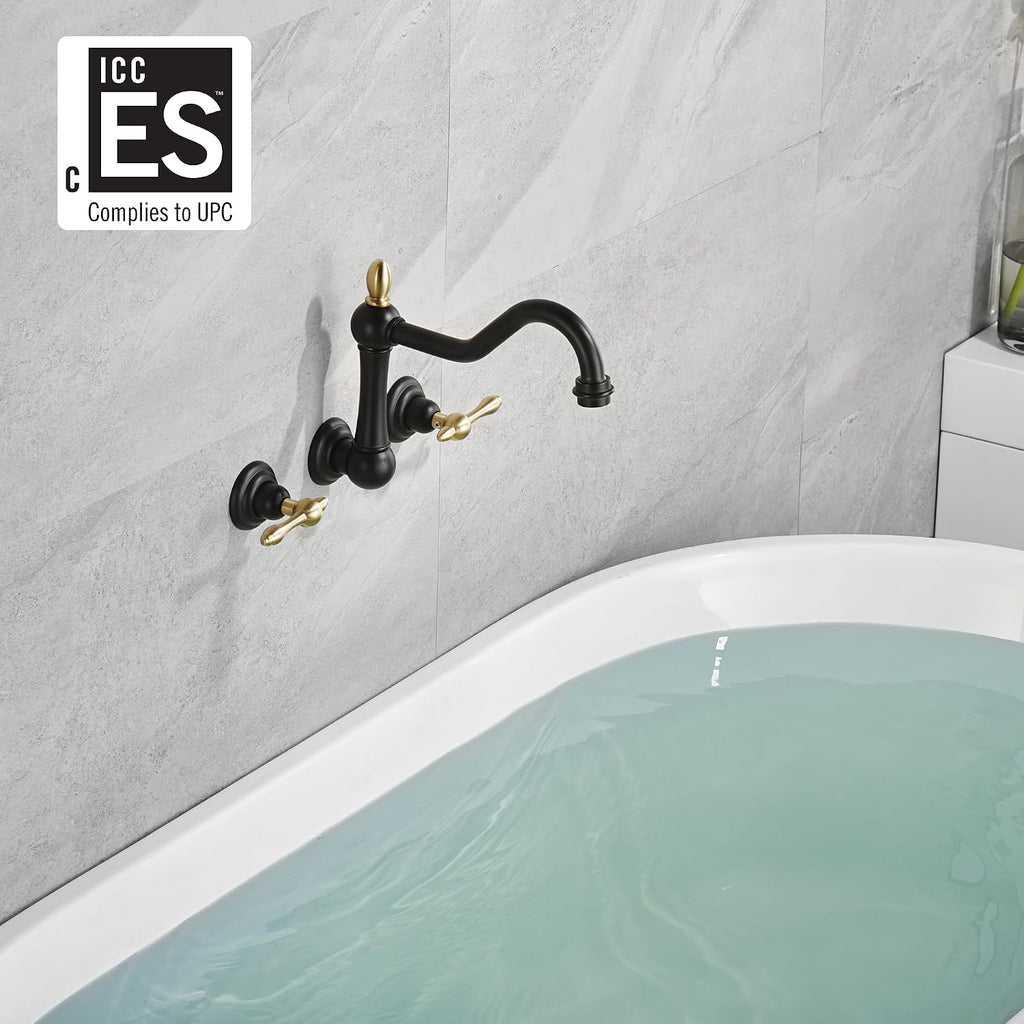 sumerain Wall Mount Bathtub Faucet Matte Black Tub Filler Vintage Style Tub Faucet