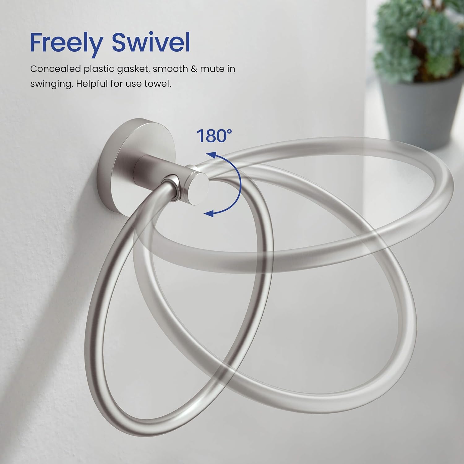KIBI Circular 5-Piece Bathroom Hardware Set – 24 Inch Towel Bar, Towel Ring, Toilet Paper Holder & 2 Robe Hooks – Wall Mounted Solid Brass Bathroom Accessories – Brushed Nickel