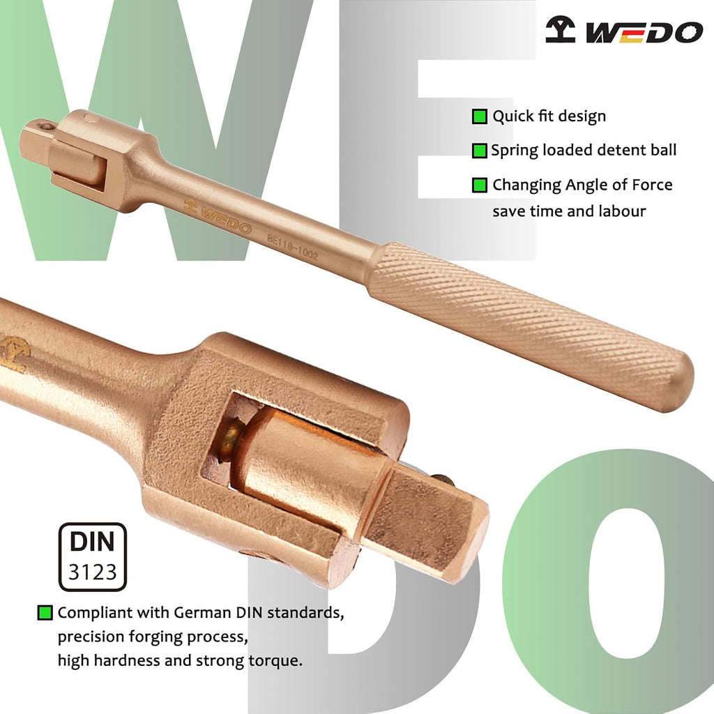 WEDO Non-sparking Flexible Handle,1/2' Square Drive,Length 250mm,Hinge handle,Driver head conversion is convenient for multi-angle use,Beryllium Copper,Non-magnetic,DIN Standard,BAM & FM Certificate