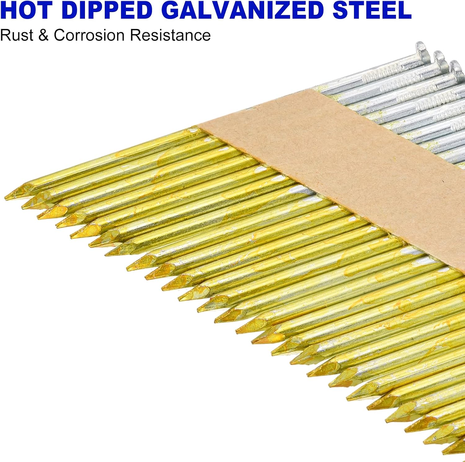 uxcell 1000Pcs 34 Degree 0.131' x 3-1/2' Framing Nails, Galvanized Carbon Steel Paper Collated Nails for Furniture/Constructions, Color Zinc