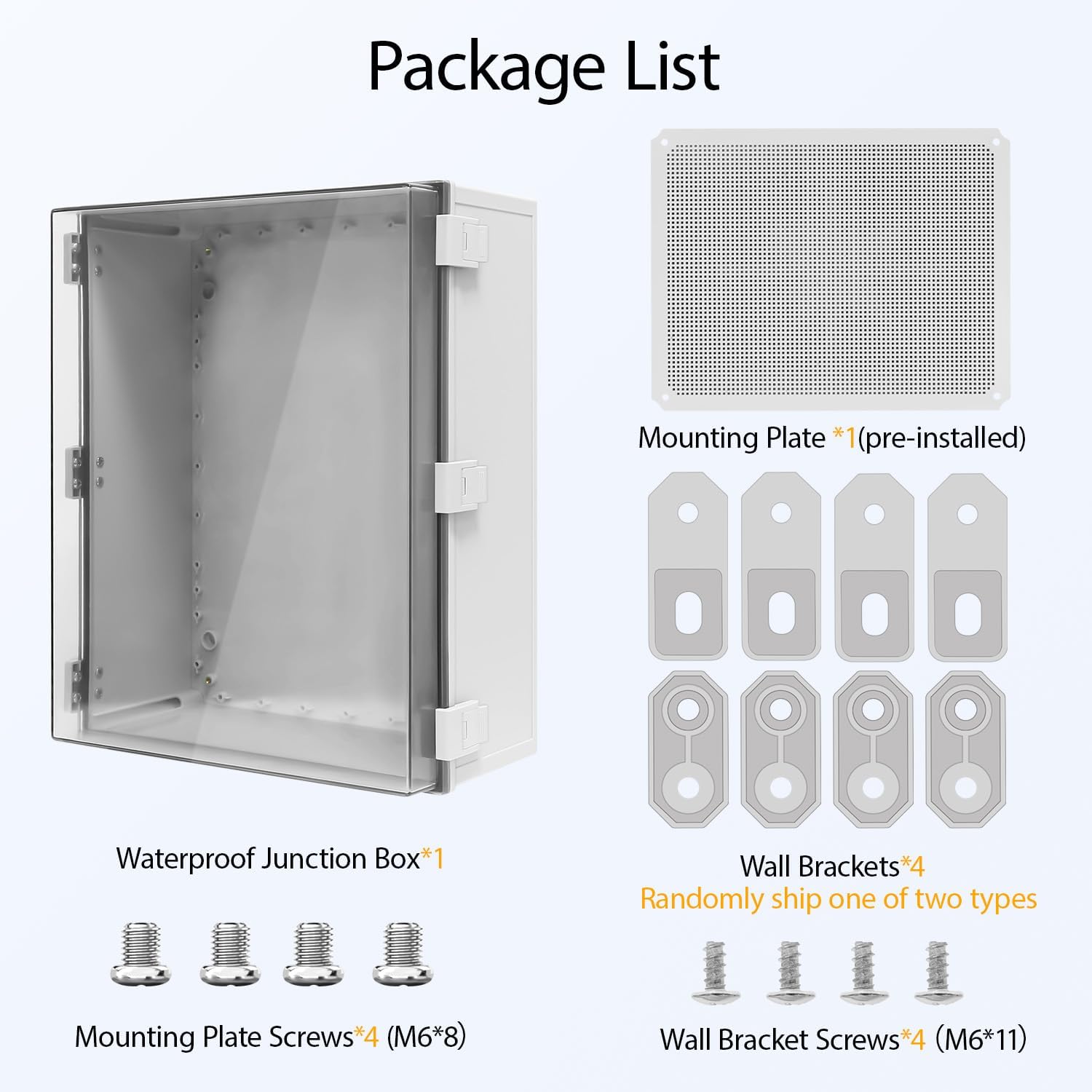 Electrical Box IP65 Waterproof ABS Plastic Enclosure Outdoor and Indoor Project Box Hinged Clear Cover with Mounting Plate Wall Brackets, Outer Dimension 19.7'x 15.7' x 7.9'