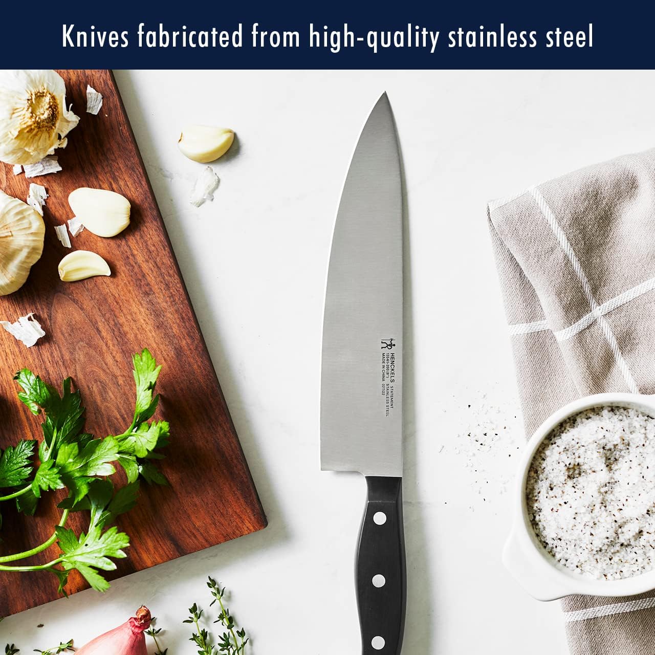 HENCKELS Statement Premium Quality 12-Piece Knife Set with Block, Razor-Sharp, German Engineered Informed by 100+ Years of Mastery, Lightweight and Strong, Dishwasher Safe, Natural