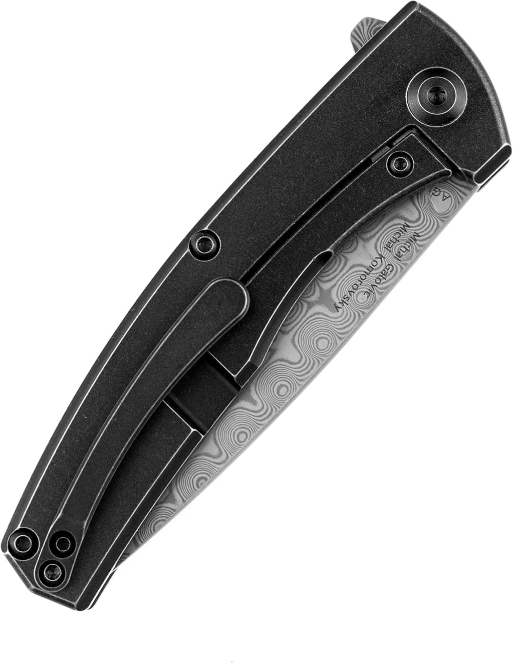 KANSEPT AGI Pocket Folding Knives EDC Camping 2.94'' Dmascus Material Pocket Folding Knife with Twill Carbon Fiber + Black Stonewashed Titanium Handle Everyday Carry K2037A2