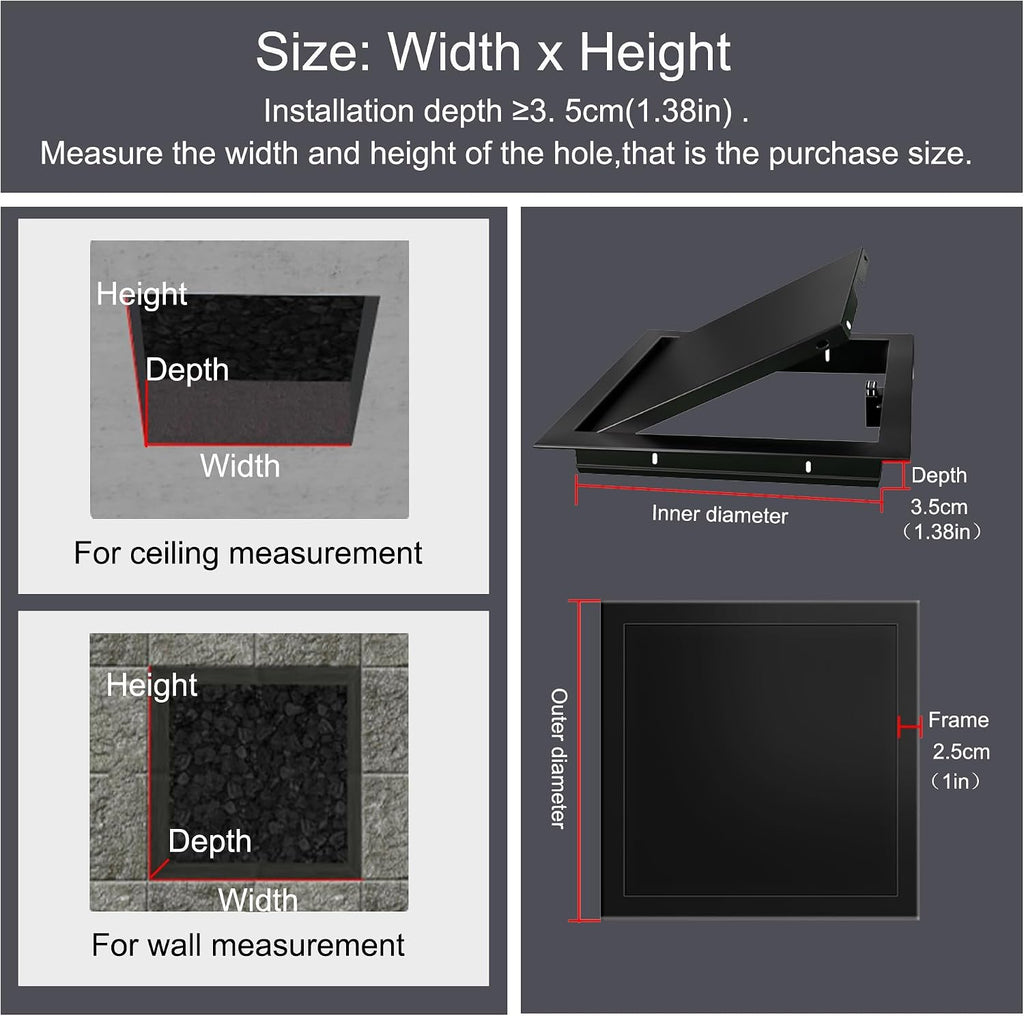 Customizable 12x16in Black Metal Ceiling Access Panel - Ideal for Plumbing, Attic, Laundry Chute & Electrical Maintenance - Durable Drywall Door for Bathroom Wall