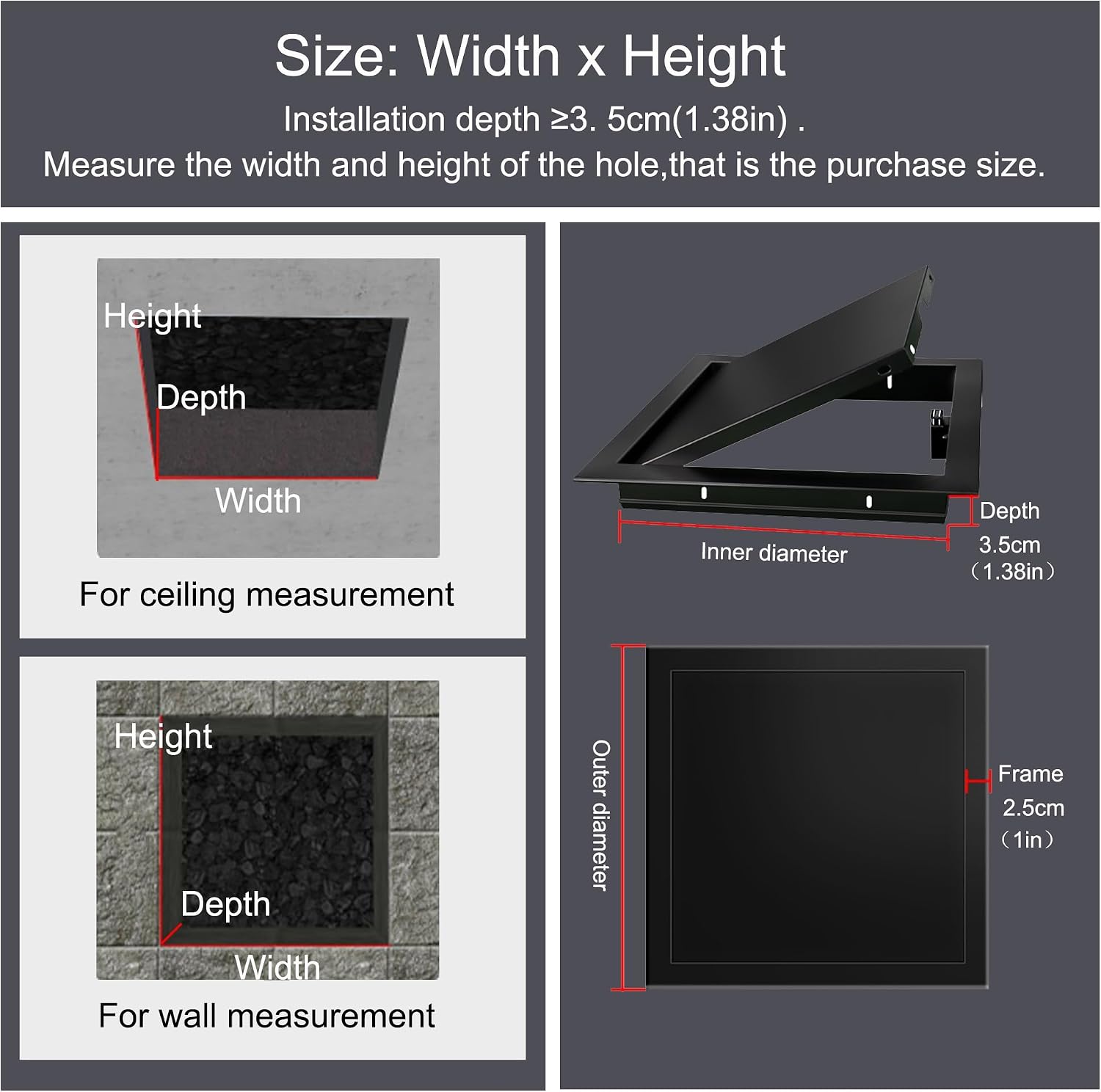 Customizable Black Metal Ceiling Access Panel - 12x16in for Plumbing, Attic, Laundry Chute & Electrical Maintenance - Durable Drywall Door for Bathroom & Wall Use