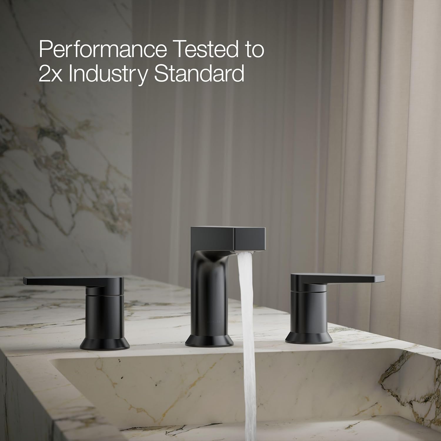 Kohler K97100-4-BL Taut 1.2 GPM Widespread Bathroom Faucet with Pop-Up Drain Assembly Matte Black