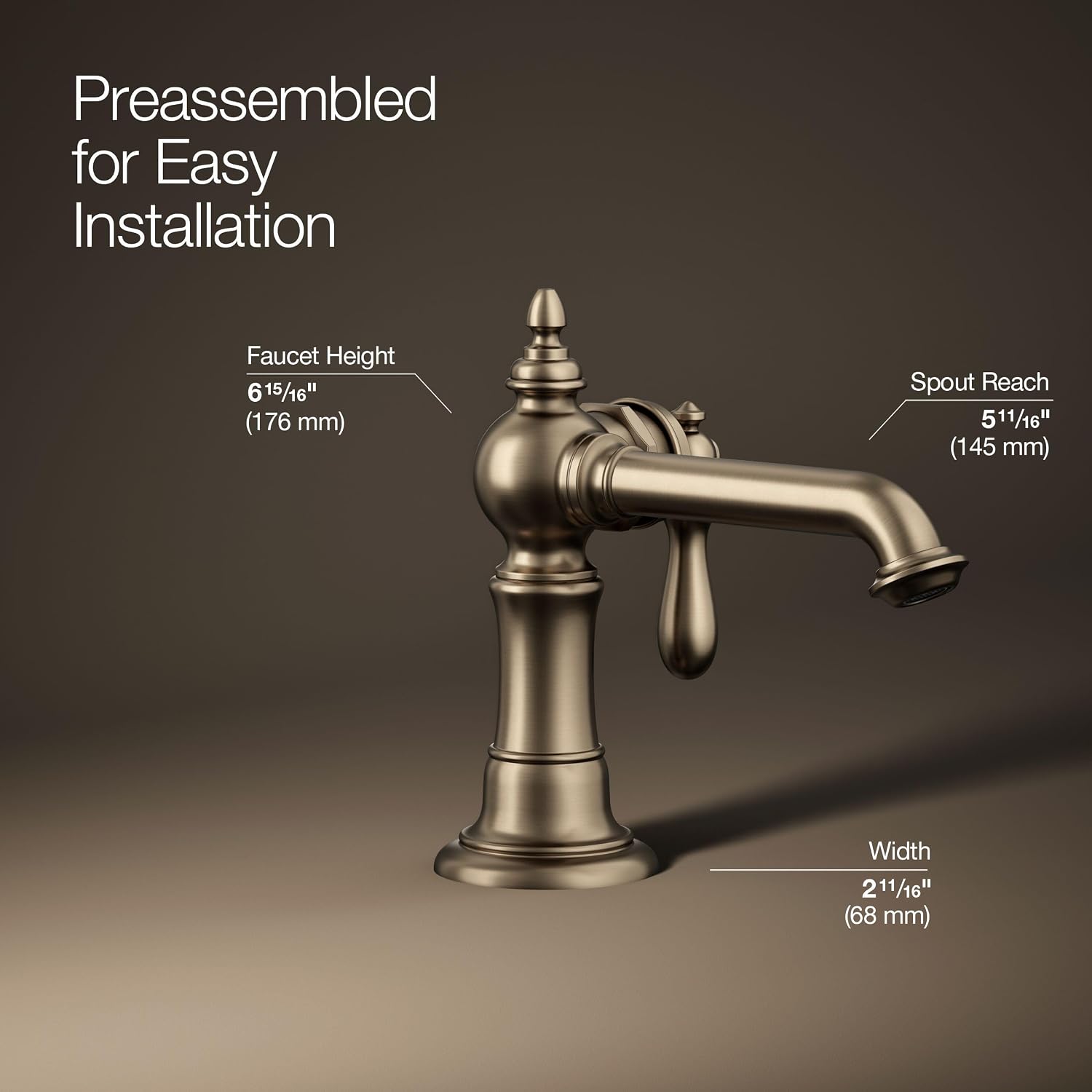 Kohler 72762-9M-BV Artifacts® Single-Handle Bathroom Sink Faucet, 1.2 gpm, Vibrant Brushed Bronze