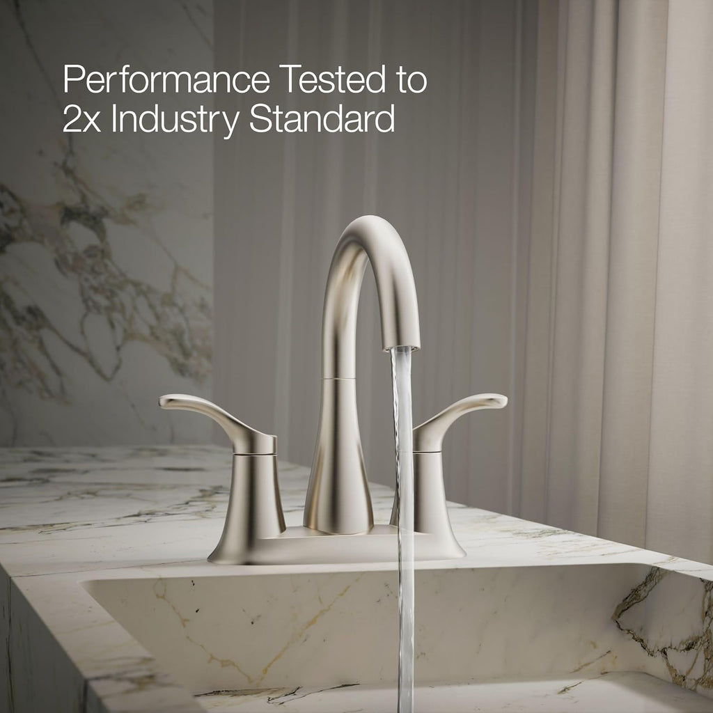 KOHLER K-27388-4-BN Simplice® Centerset Bathroom Sink Faucet, Bathroom Faucet 3-Hole Installation with Two Lever Handles and Clicker Drain, 1.2 GPM, Vibrant Brushed Nickel