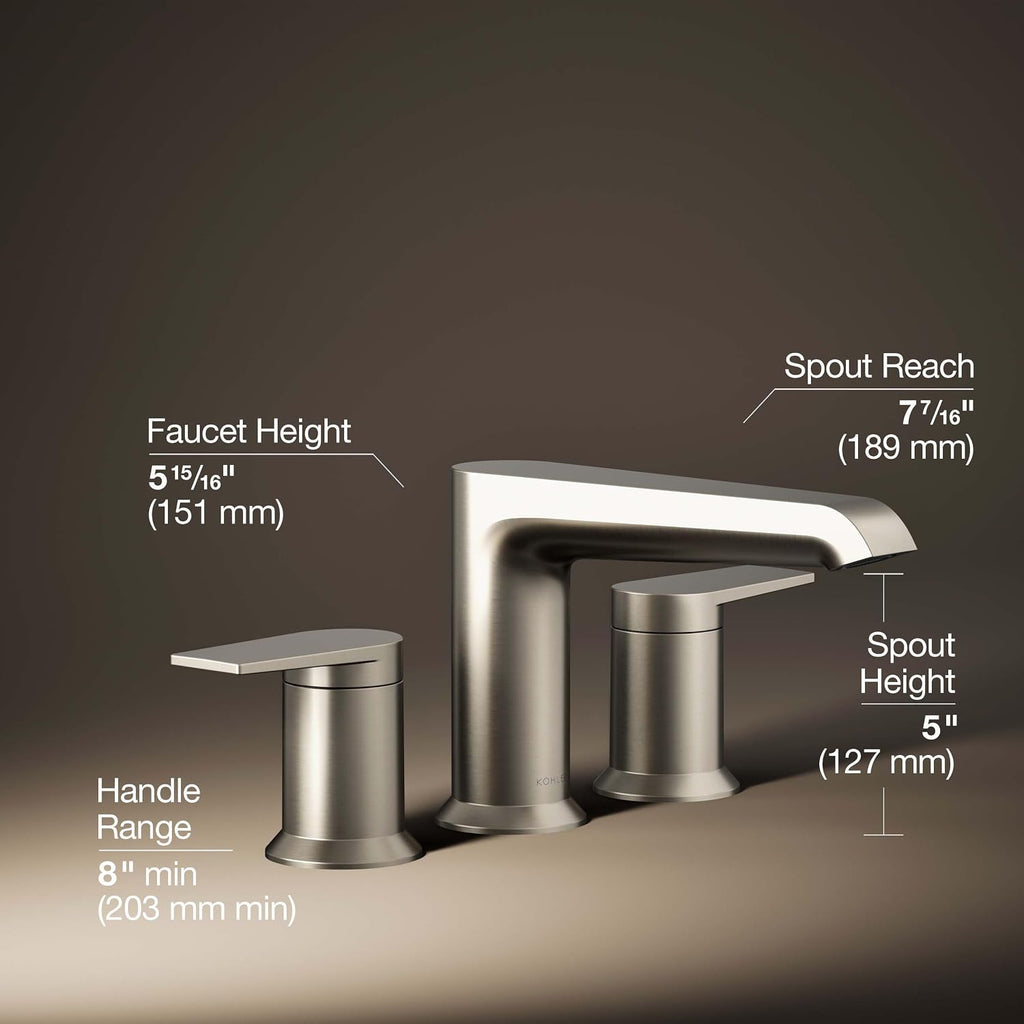 KOHLER K-T25740-4-BN Hint Two-Handle Deck-Mount Bath Faucet Trim, 10.0 GPM, Minimalist Design, Corrosion Resistant, Vibrant Brushed Nickel
