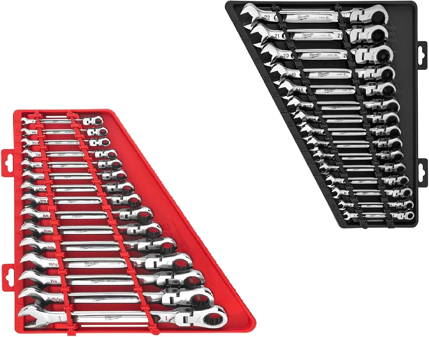 Milwaukee Flex Head Ratcheting Combination Wrench Set Bundel - 2 Items - Metric (8mm - 22mm) - SAE (1/4' - 1') 48-22-9513 48-22-9413