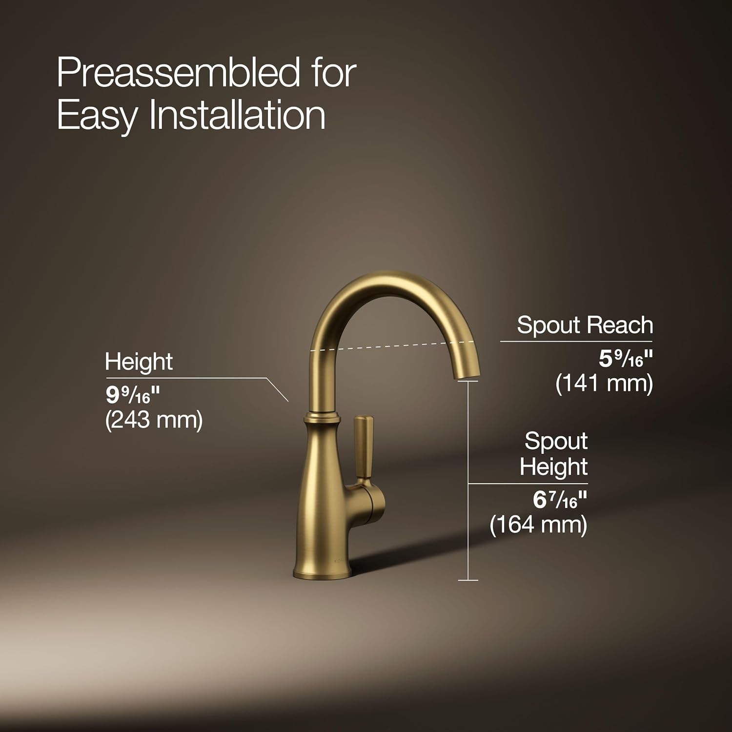Kohler 26367-2MB Traditional Beverage Faucet, Vibrant Brushed Moderne Brass