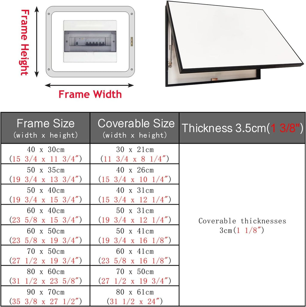 Electrical Panel Cover Indoor Breaker Box Cover Can Insert Picture, Home Fuse Box Panel Cover, Electric Meter Box Cover with Hydraulic Rod, Breaker Protective Lid(White,WXH-50x40CM-19.7 x 15.7')