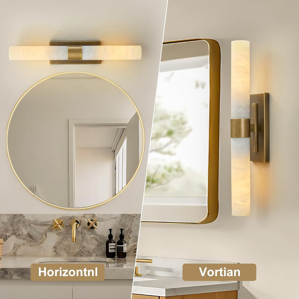 Natural Alabaster Wall Sconce, Brass Wall Sconce, Modern Bronze Marble Sconce, Rust Resistant Vintage Indoor Vanity Wall Light, Lighting for Bathroom Living Room Dining Room Kitchen Bedroom Hallway