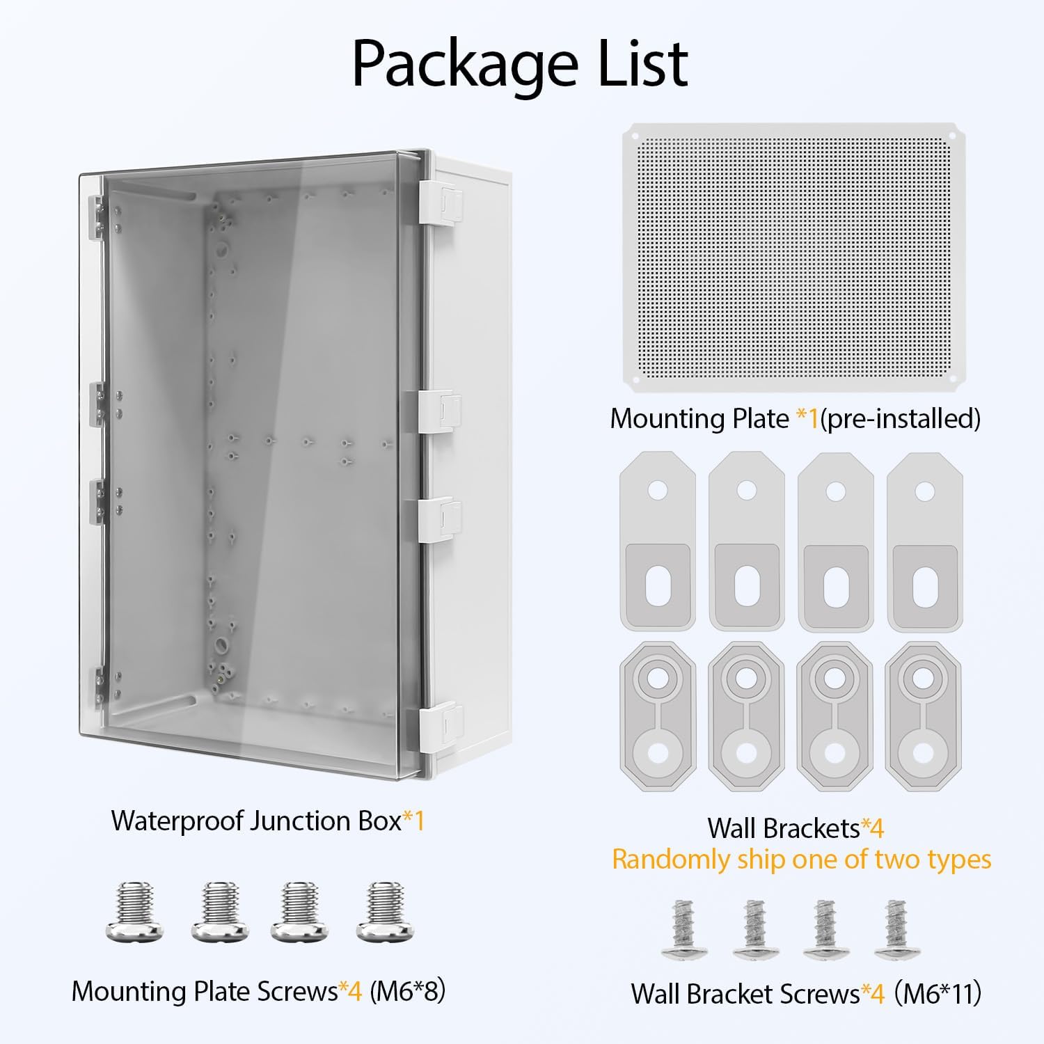 Electrical Box, IP65 Waterproof Dustproof ABS Plastic Enclosure, Outdoor and Indoor Project Box Hinged Clear Cover with Mounting Plate Wall Brackets,Outer Dimension 23.6'x 15.7' x 8.7', Grey
