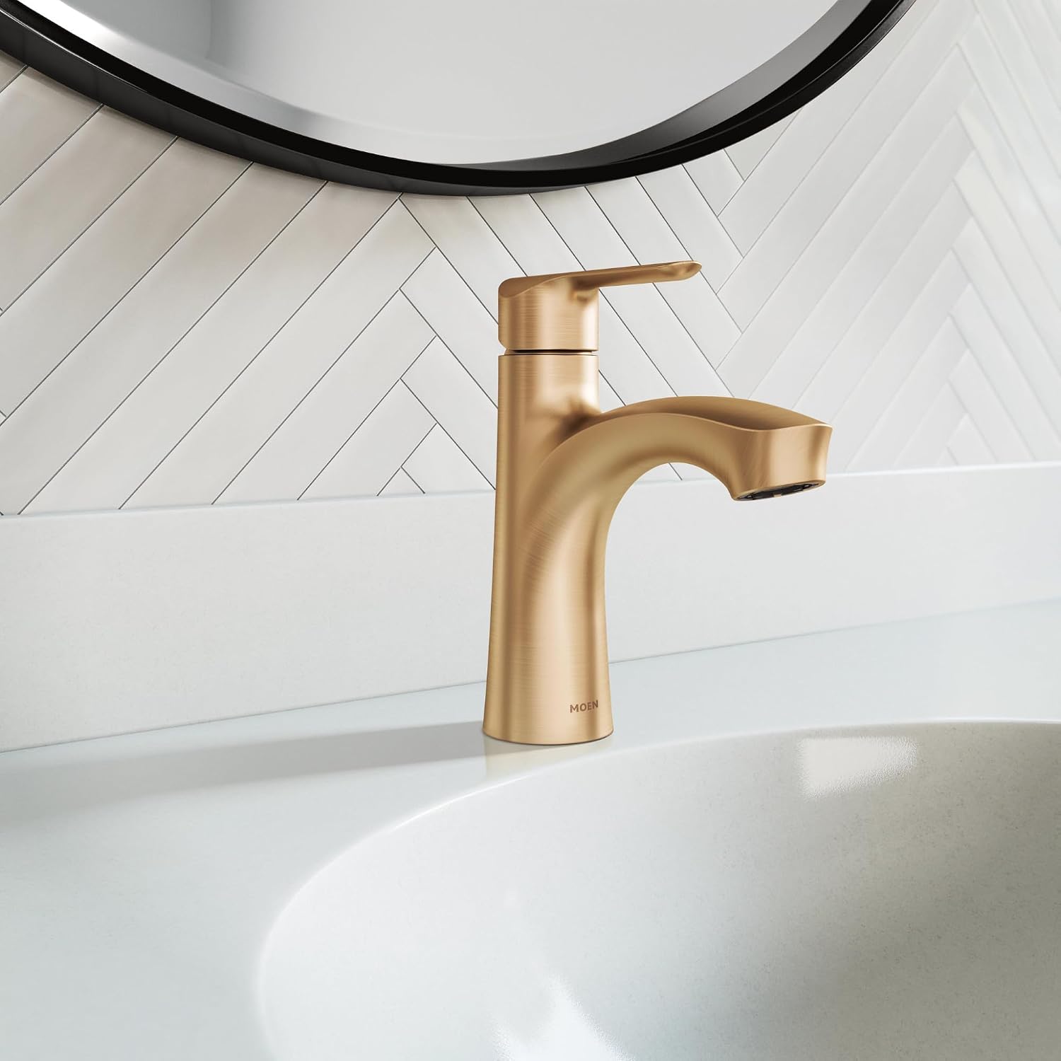 Moen Findlay Bronzed Gold Single-Handle Bathroom Faucet, Single-Hole Setup with Deckplate, 84516BZG