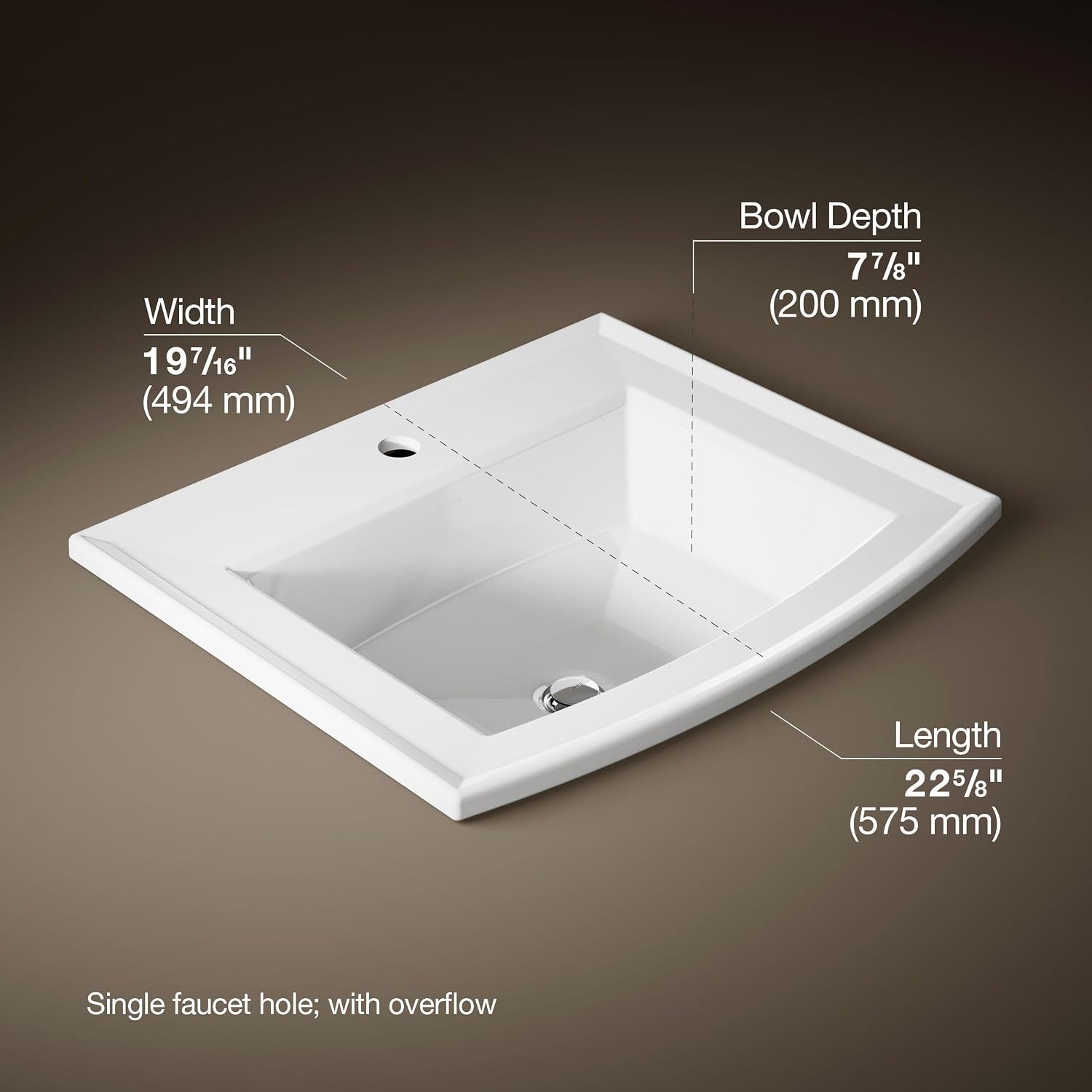 Kohler 2356-1-0 Archer® 22-3/4' rectangular drop-in bathroom sink, White