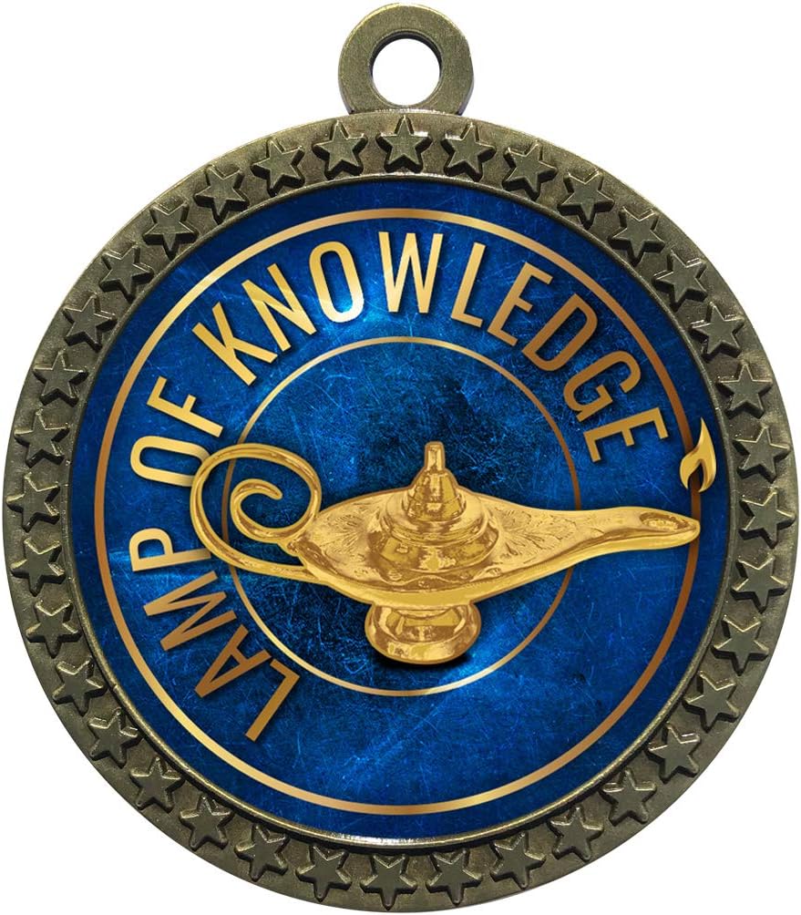 Express Medals 1 to 50 Packs Lamp of Knowledge Gold Medal Trophy Award with Neck Ribbon D212-EG36