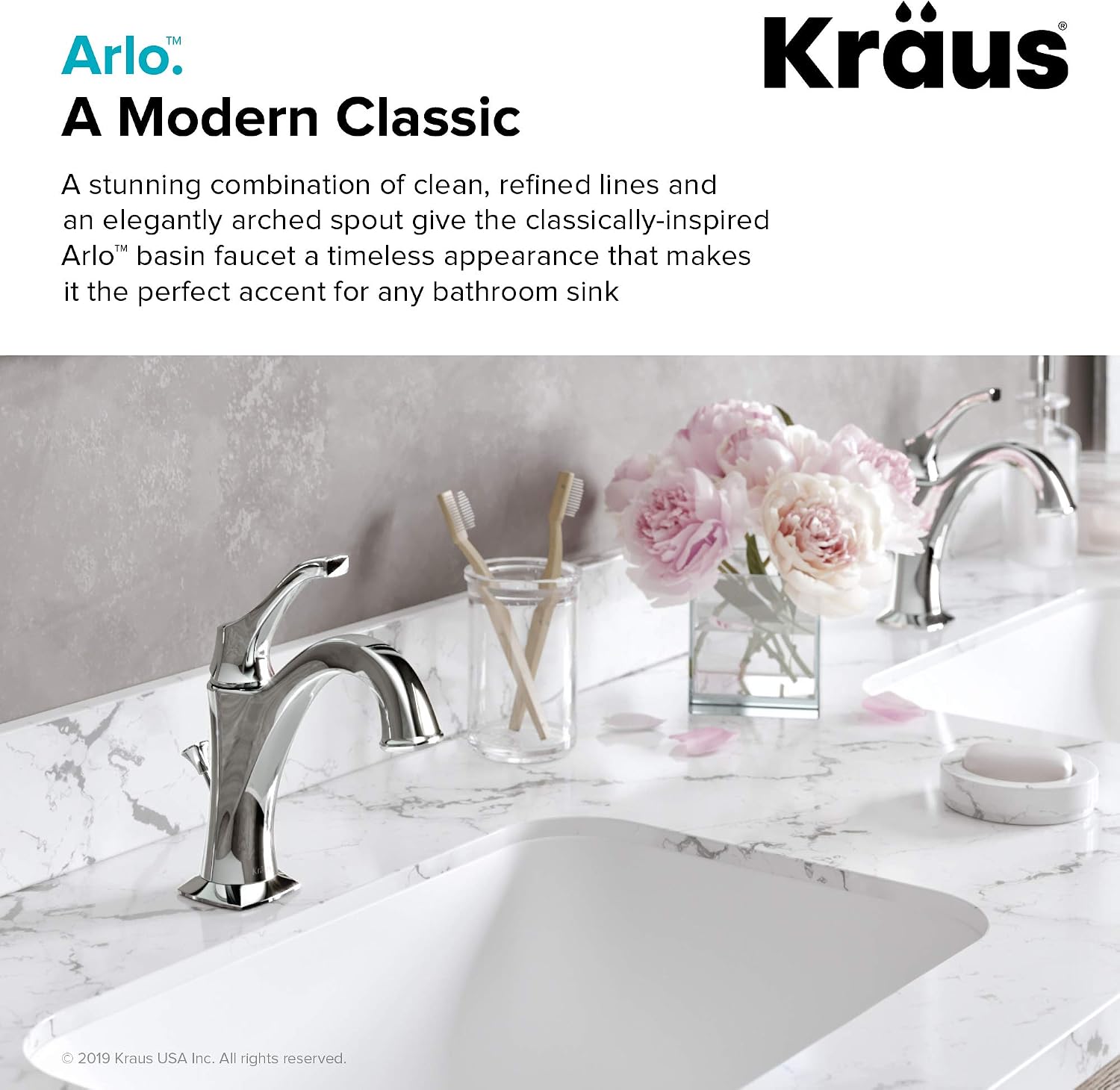KRAUS KBF-1201BG Arlo Single Handle Basin Bathroom Faucet with Lift Rod Drain and Deck Plate, Brushed Gold