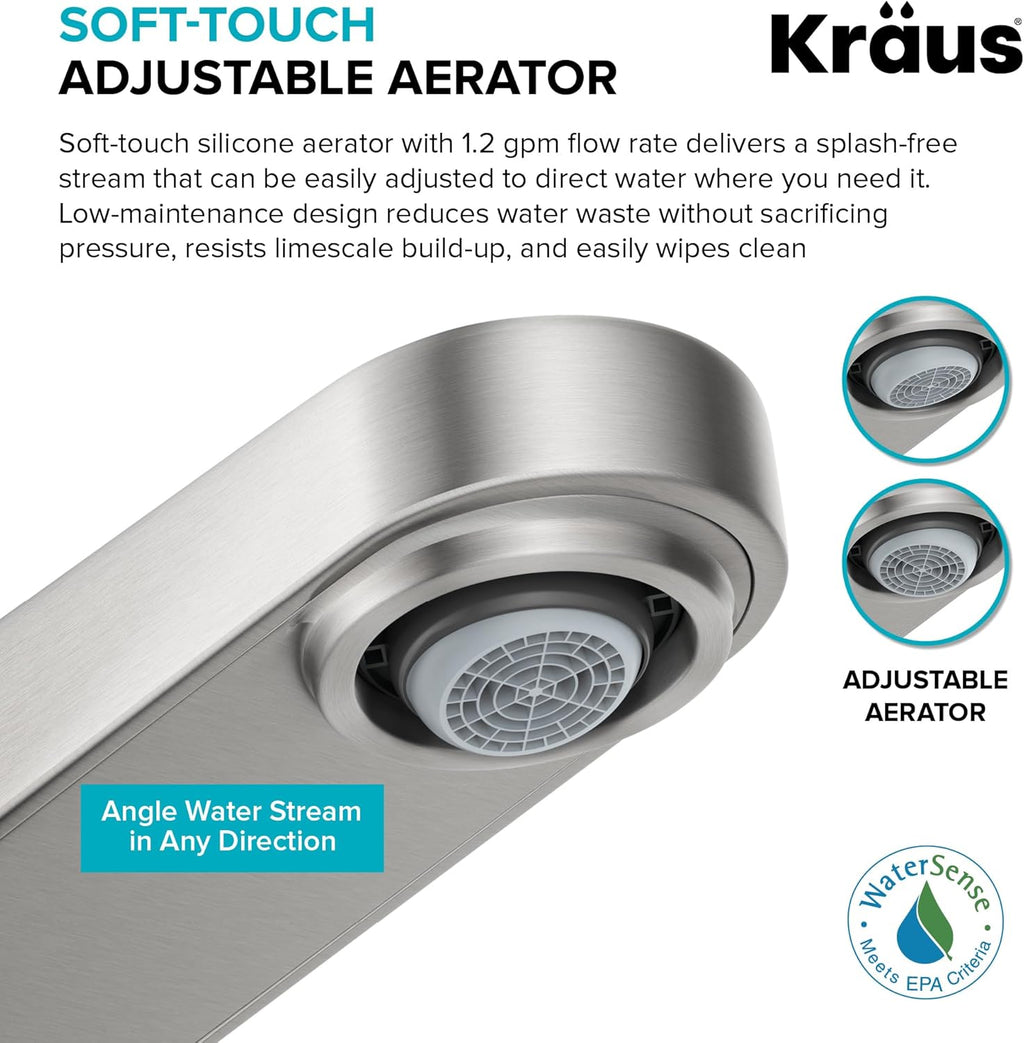 KRAUS Indy Bathroom Faucet for Vessel Sink in Spot-Free Brushed Nickel/Matte Black with Single Handle, Pop Up Drain and Supply Lines, KVF-1410SFBNMB