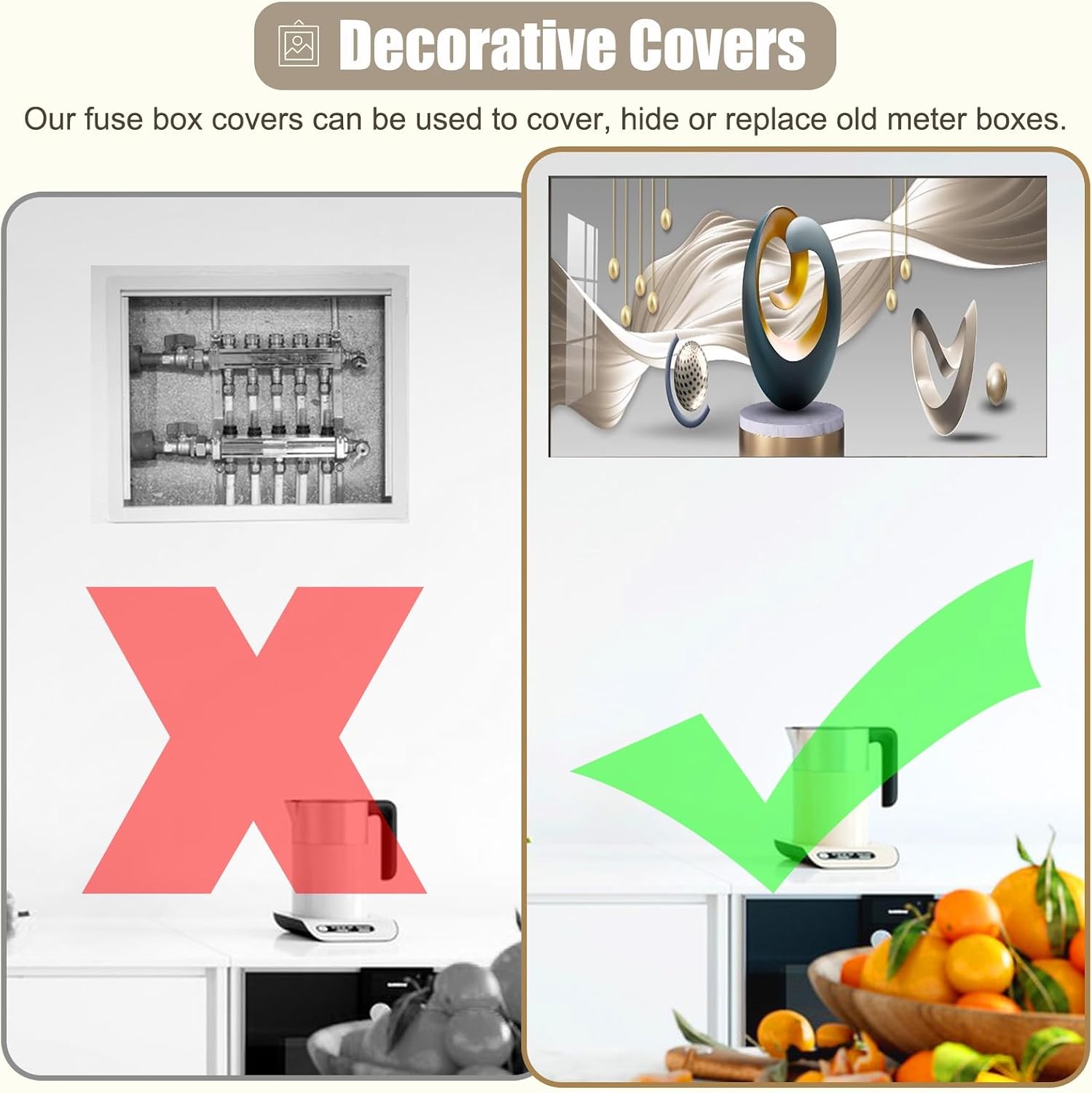 Large Circuit Breaker Box Cover Long 63in 71in, Artative Electrical Panel Cover for Hide Decorative Wall, Outside Gas Meter Panel for Distribution Box(F,180x90cm(70 7/8x35 3/8inch))