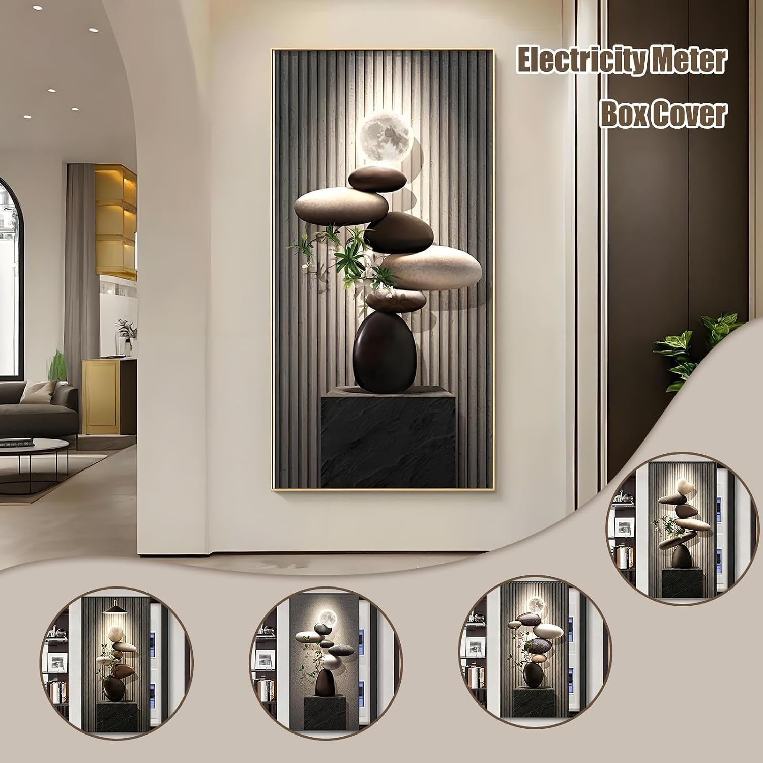 JHDXL Wall Mounted Electrical Panel Cover, Meter Box Decorative Painting, Aluminum Frame Indoor Outdoor for Living Room Office(Black2,50 * 80cm/19.7 * 31.5in)
