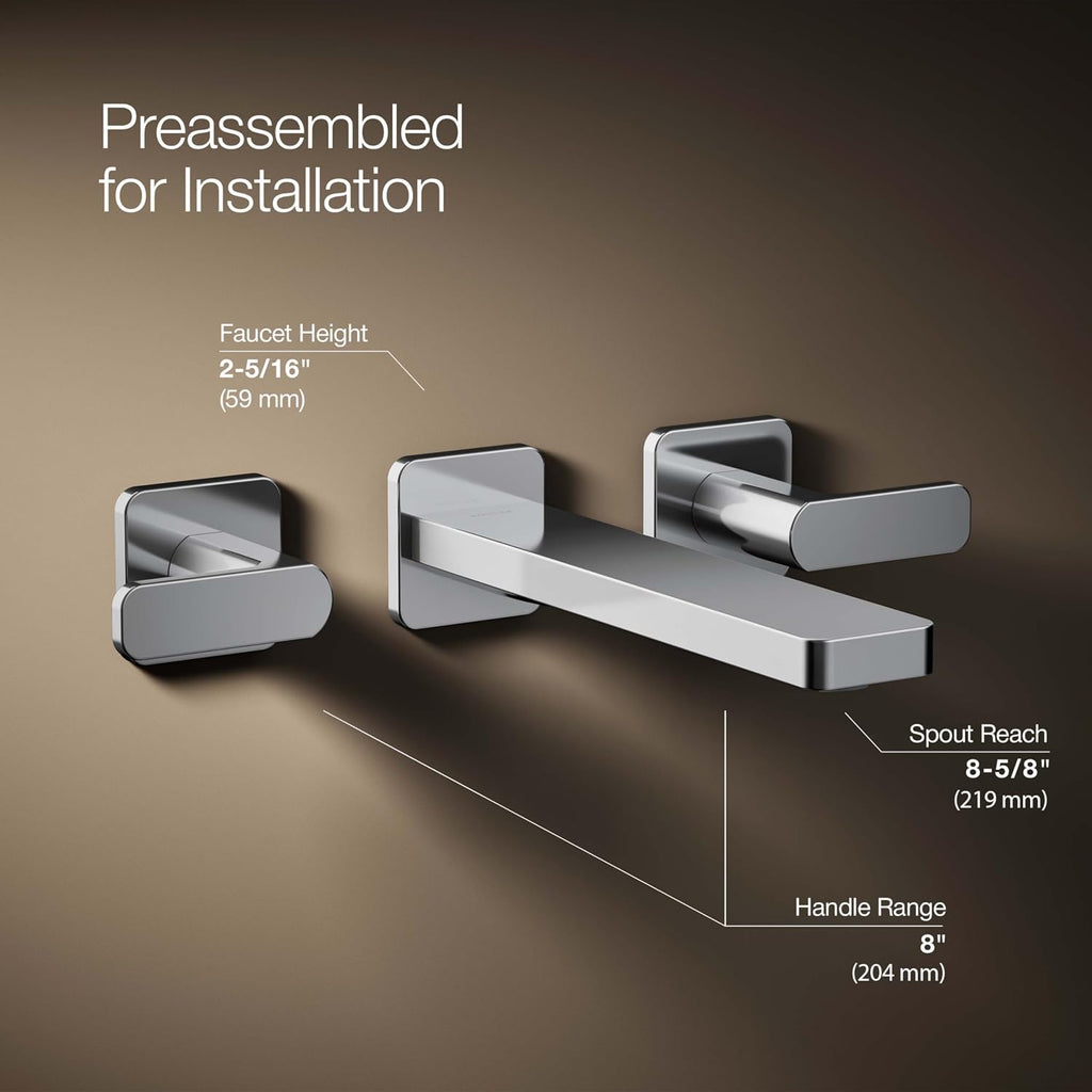 KOHLER T27120-4-CP Parallel® Wall-mount bathroom sink faucet trim, Polished Chrome