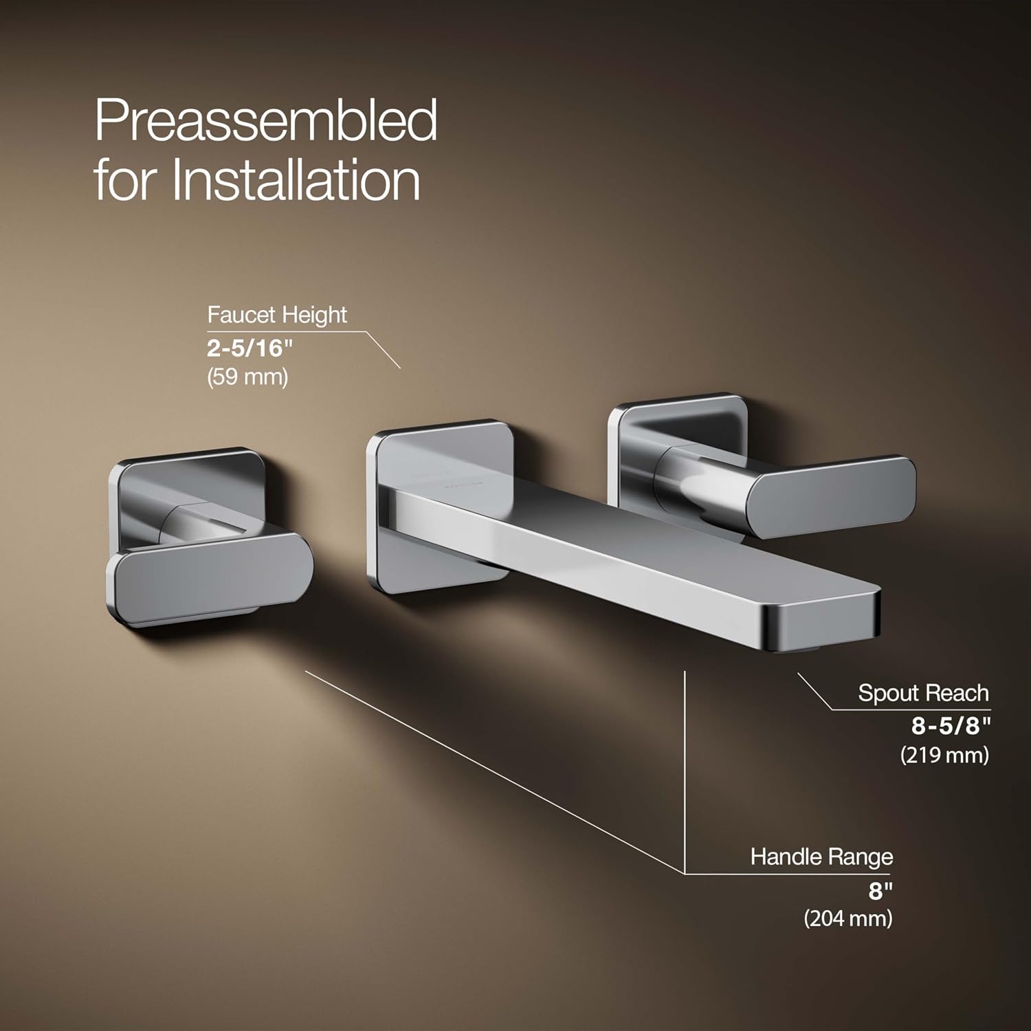KOHLER T27120-4-CP Parallel® Wall-mount bathroom sink faucet trim, Polished Chrome