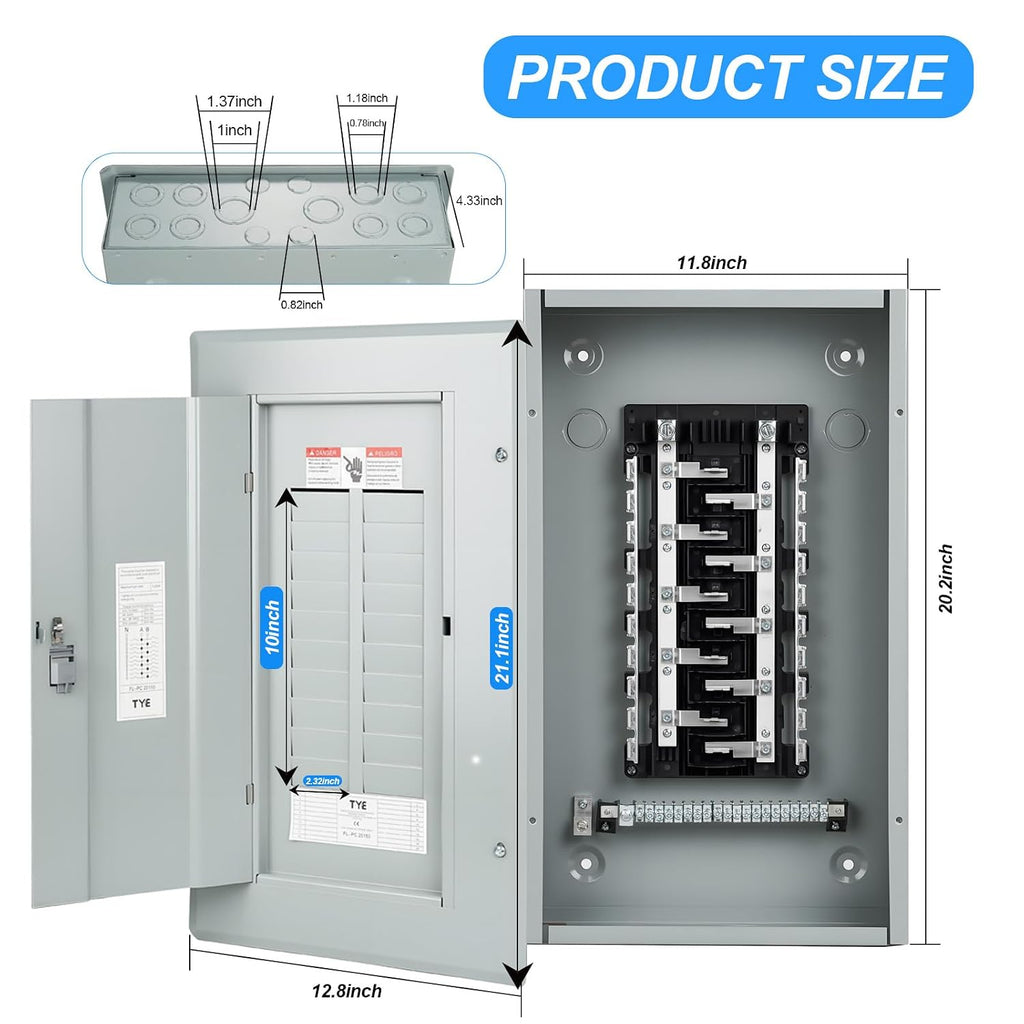 THQL Circuit Breaker Panels,20-Space, 125A Circuit Breaker Distribution Box, 120V/240V Circuit Breaker Electrical Enclosure,Indoor Main Lug Load Center