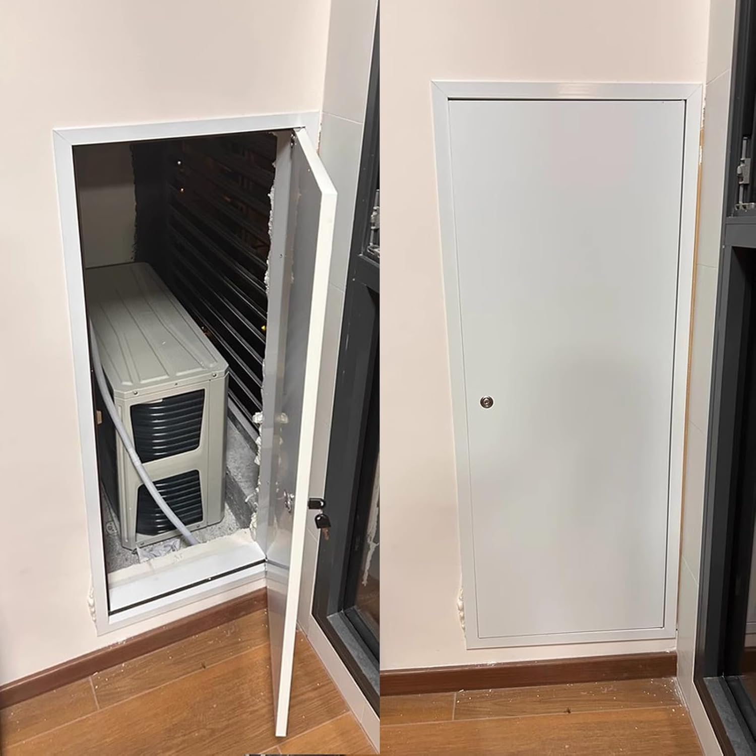 White Aluminum Access Door Lockable, Electric Power Cord Hatch Access Panel, 16x16 20x30 24x24 24x32 24x36 30x30 in Large Drywall Access Panel with Key(22x44in)