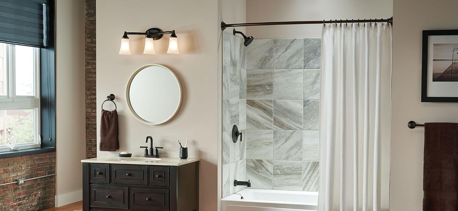 Moen YB2863ORB Eva 3-Light Dual-Mount Bath Bathroom Vanity Fixture with Frosted Glass, Oil Rubbed Bronze