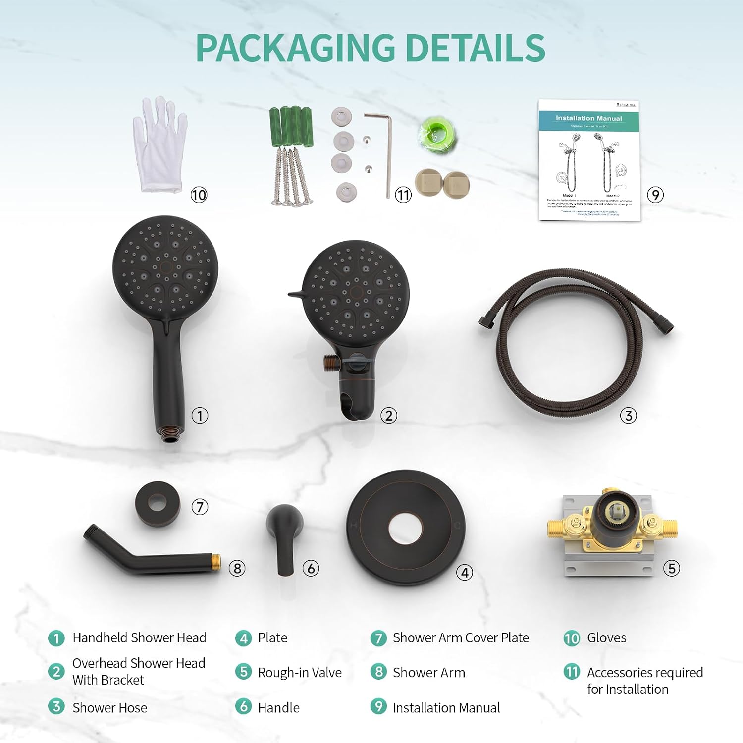SR SUN RISE High Pressure 3-Way Rainfall Shower Faucet, 3 in 1 Shower Head and Handheld Shower Combo Set with 71' Hose, Easy to Clean Bathtub or Pets, Valve and Shower Trim Kit, Oil Rubbed Bronze
