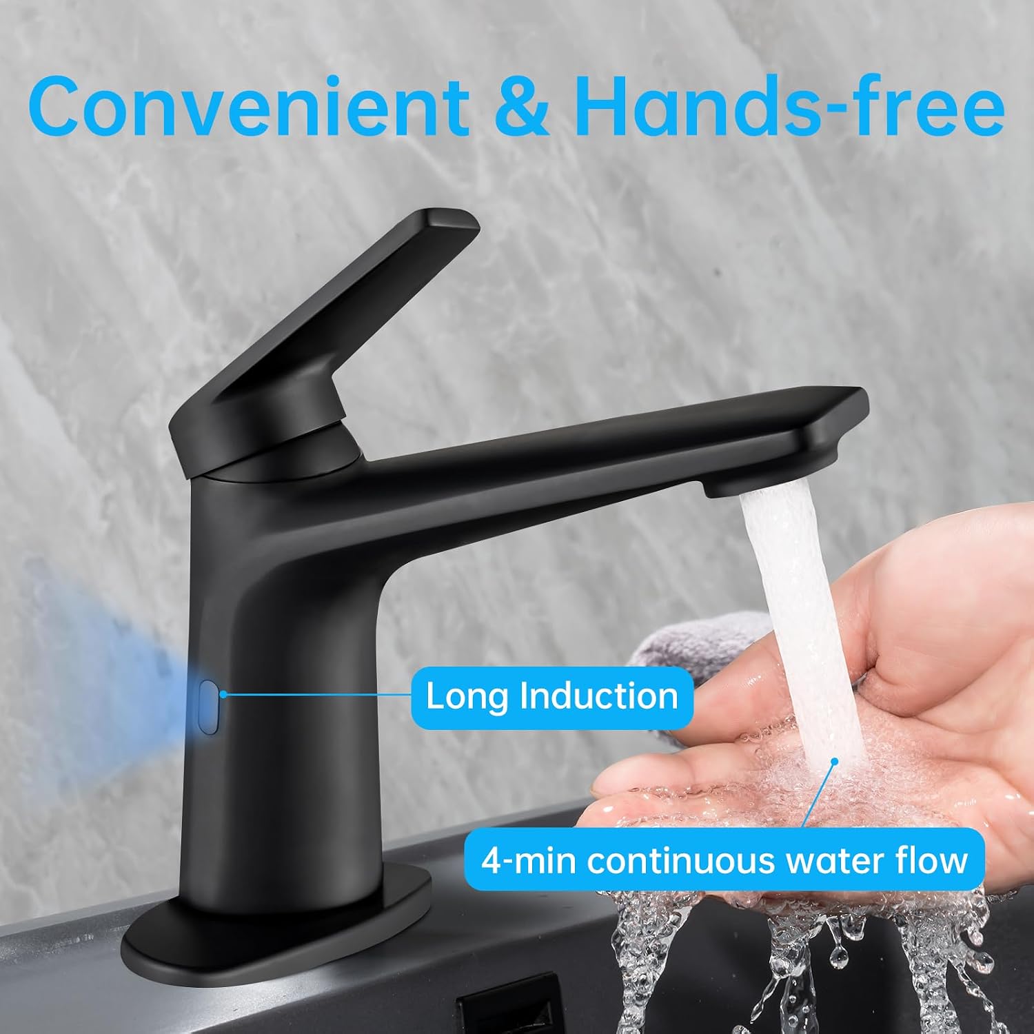 Touchless Smart Bathroom Faucet for 1 or 3 Holes, Automatic Sensor Faucet 1 Handle, Adjustable Cold & Hot Temperature & Water Flow, Short & Long Instruction Modes, Metal (29100 Matte Black)