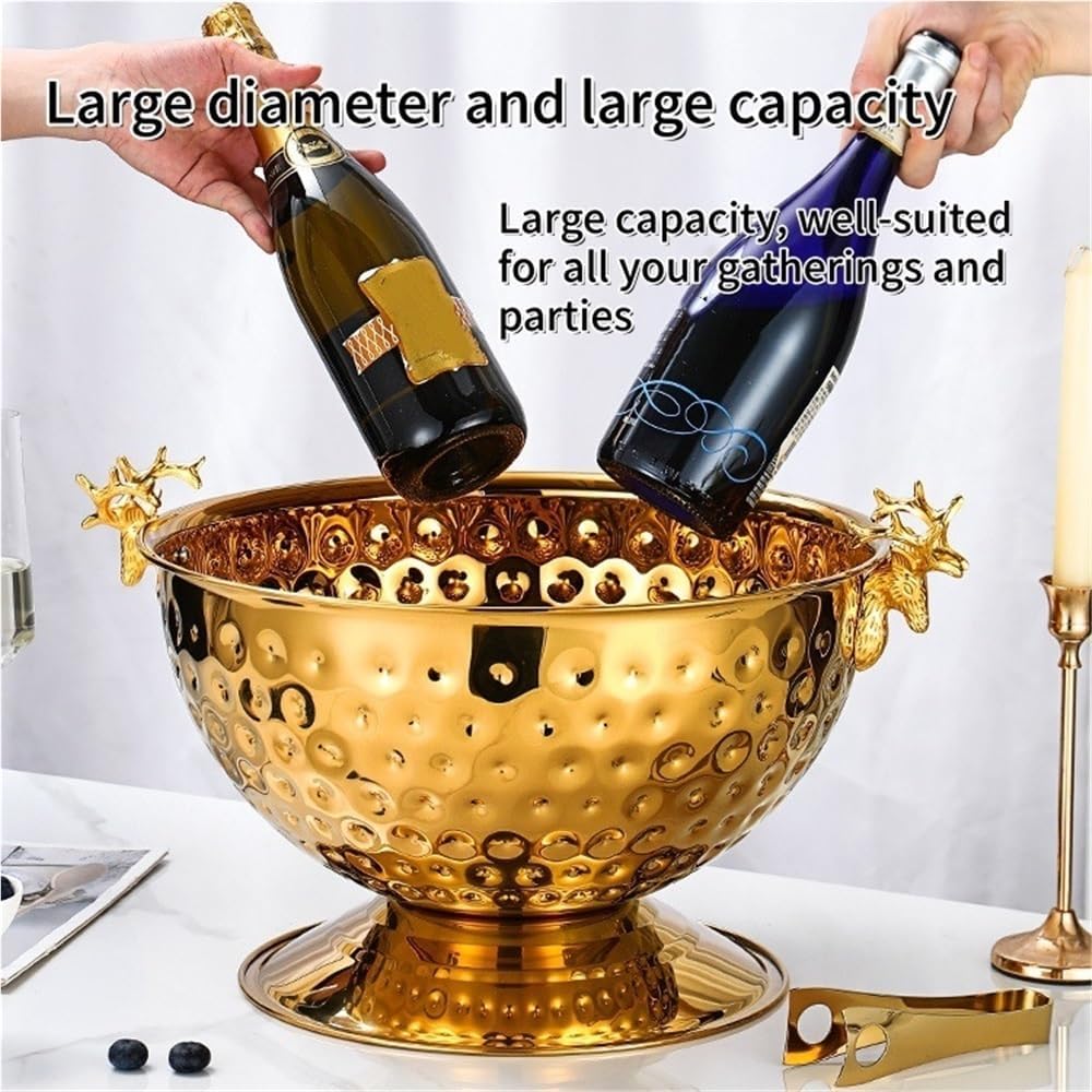 Large Champagne Bucket with Handle, Stainless Steel Ice Bucket for Parties and Bars, Beverage Tub for Cocktail Events(Gold,Large)