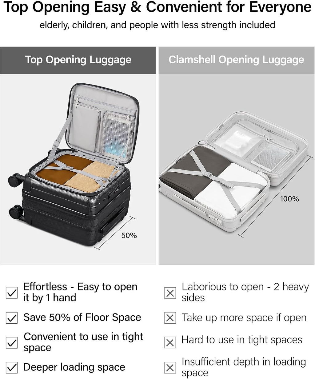 Hanke Top Opening Carry-On - Expandable 16 Inch Airline Approved Spinner | Easy-access top opening,360° spinner wheels,lightweight expandable hardshell, fits overhead bins,for overnight business trips