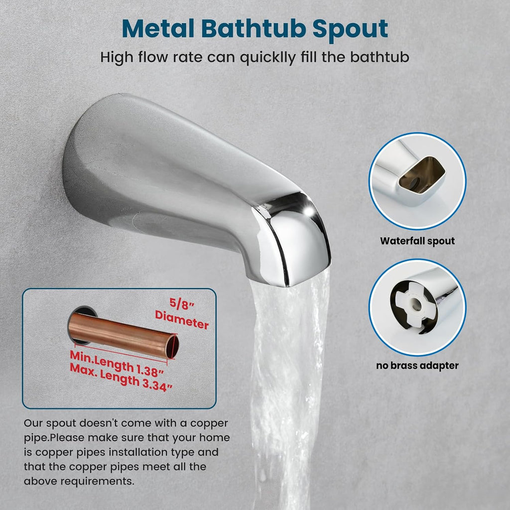 gotonovo 3 Handle Tub Shower Faucet Set, Tub and Shower Faucet Combo,Bathtub Faucet Set with 6 Settings Shower Head and Waterfall Tub Spout, Tub and Shower Trim Kit, Tub Shower Fixture Polished Chrome