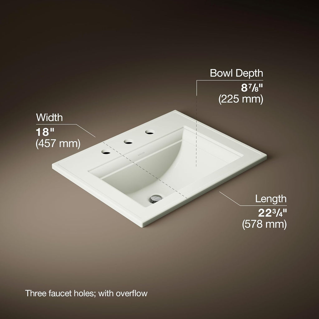 Kohler 2337-8-96 Memoirs® Stately 22-3/4' rectangular drop-in bathroom sink, Biscuit