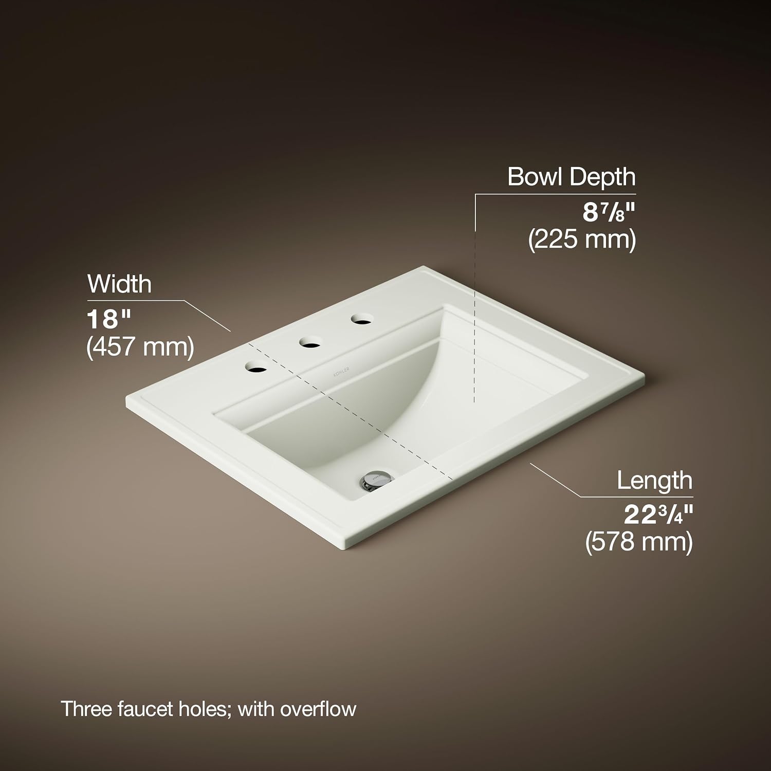 Kohler 2337-8-96 Memoirs® Stately 22-3/4' rectangular drop-in bathroom sink, Biscuit
