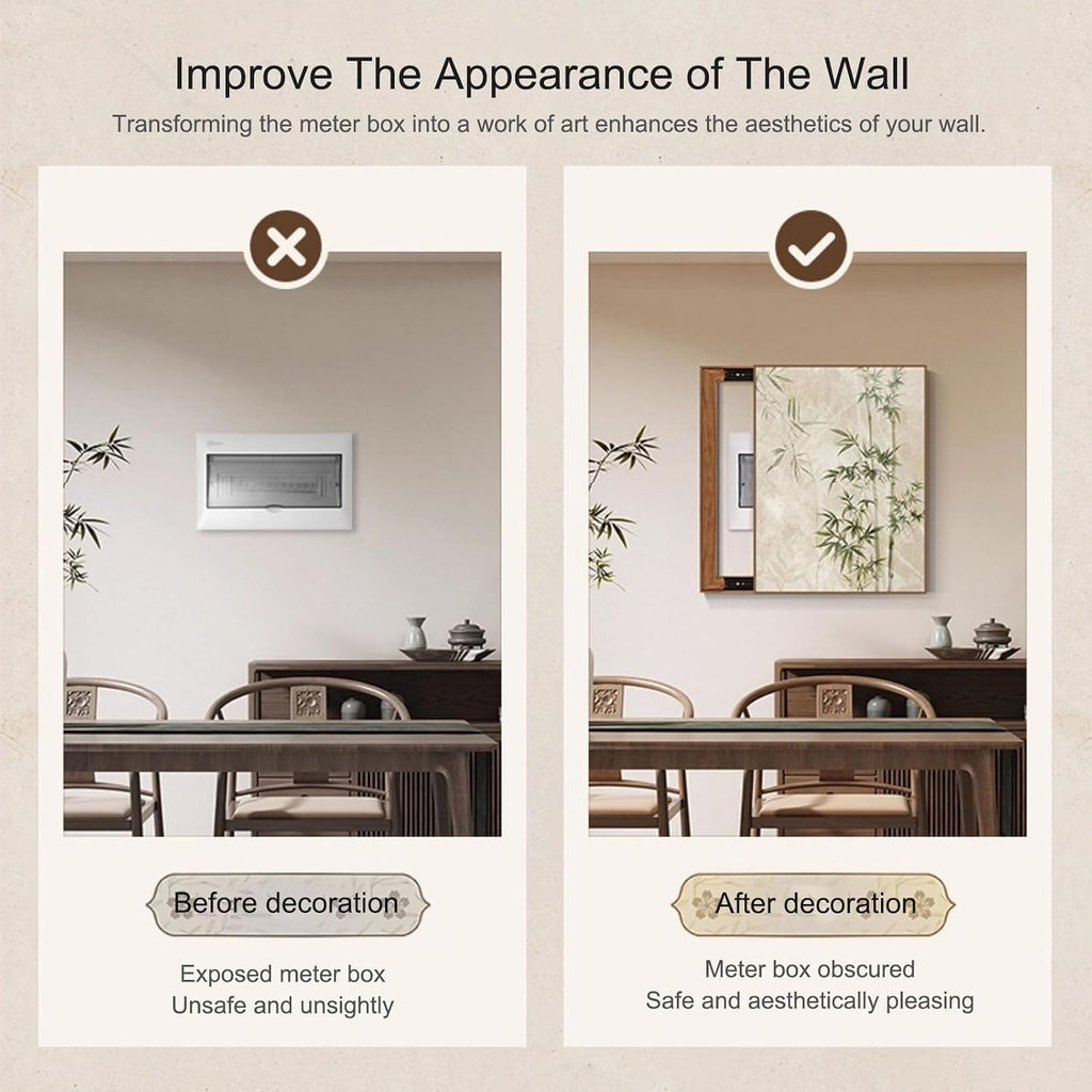 Fuse Box Cover Breaker Box Cover Decorative, Electric Meter Box Decorative Painting, Electric Meter & Wall Safe for Farmhouse Kitchen, Simple Install(Beige,45 * 60cm/18 * 24im)
