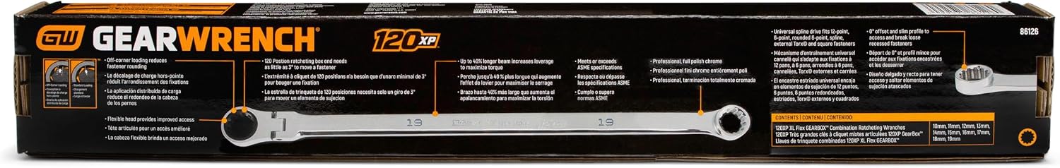 GEARWRENCH 10 Piece 120XP™ Universal Spline XL Flex Head GearBox™ Ratcheting Metric Wrench Set | 86126